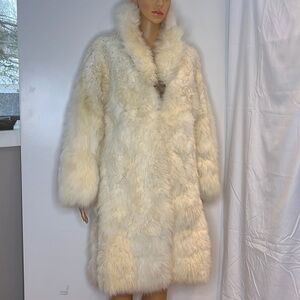 Cream Off White Brushed Mongolian Lamb Coat Custom Made Size 6-8